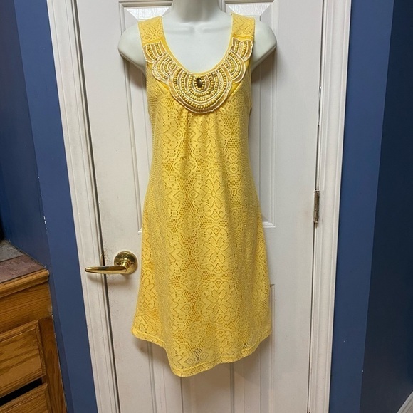 Cato yellow A-line Scoop Neck Keyhole Embellishment￼ Spring Sleeveless Dress - Picture 1 of 10